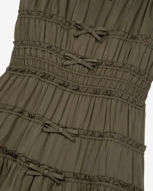 Women Dresses The Kooples Short Khaki Dress With Bows Kaki Stone