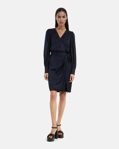 Women Dresses The Kooples Short Navy Blue Jacquard Wrap Dress Navy