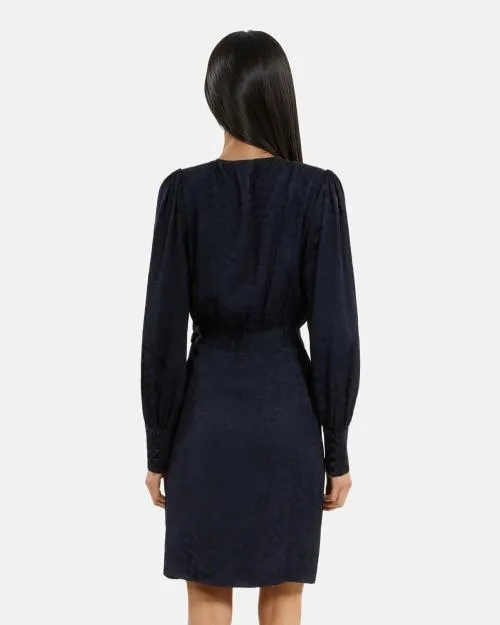 Women Dresses The Kooples Short Navy Blue Jacquard Wrap Dress Navy