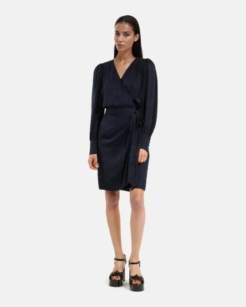 Women Dresses The Kooples Short Navy Blue Jacquard Wrap Dress Navy