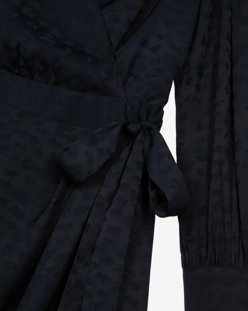 Women Dresses The Kooples Short Navy Blue Jacquard Wrap Dress Navy