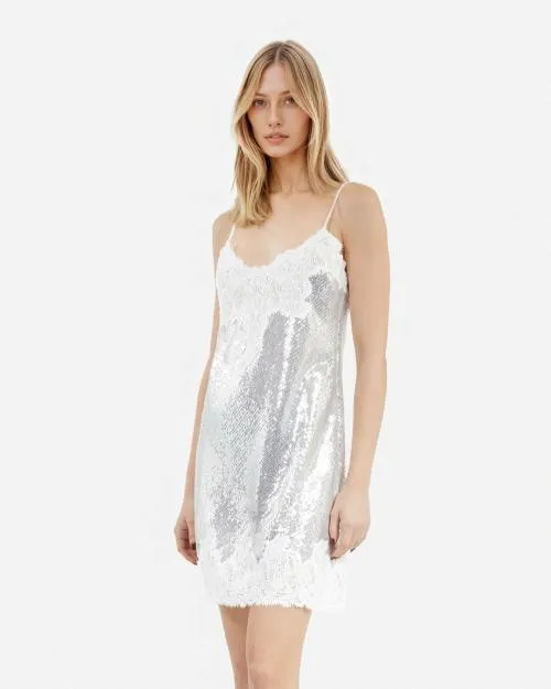 Women Dresses The Kooples Short Silver Sequin Babydoll Dress Silver