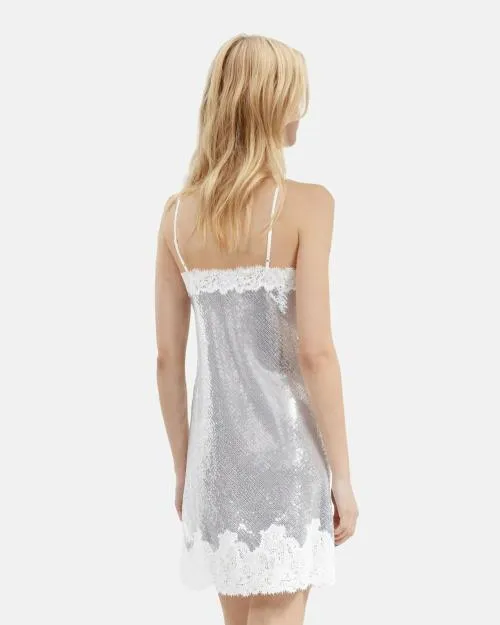 Women Dresses The Kooples Short Silver Sequin Babydoll Dress Silver