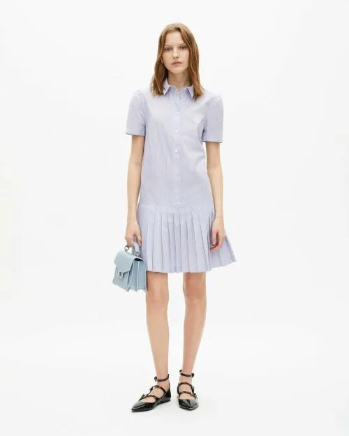 Women Dresses The Kooples Short Striped Shirt Collar Dress Blue White