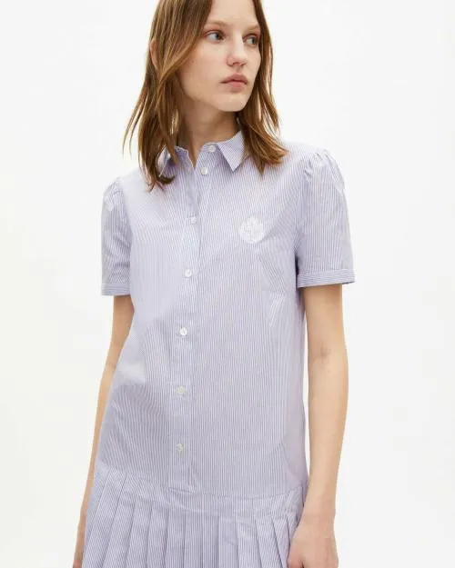 Women Dresses The Kooples Short Striped Shirt Collar Dress Blue White