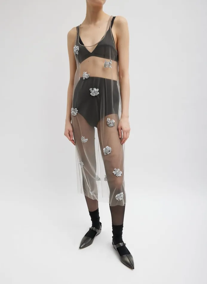 Women Dresses Tibi Artemis Beading Tank Dress Silver Multi