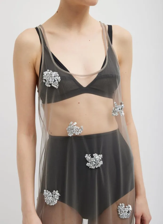 Women Dresses Tibi Artemis Beading Tank Dress Silver Multi