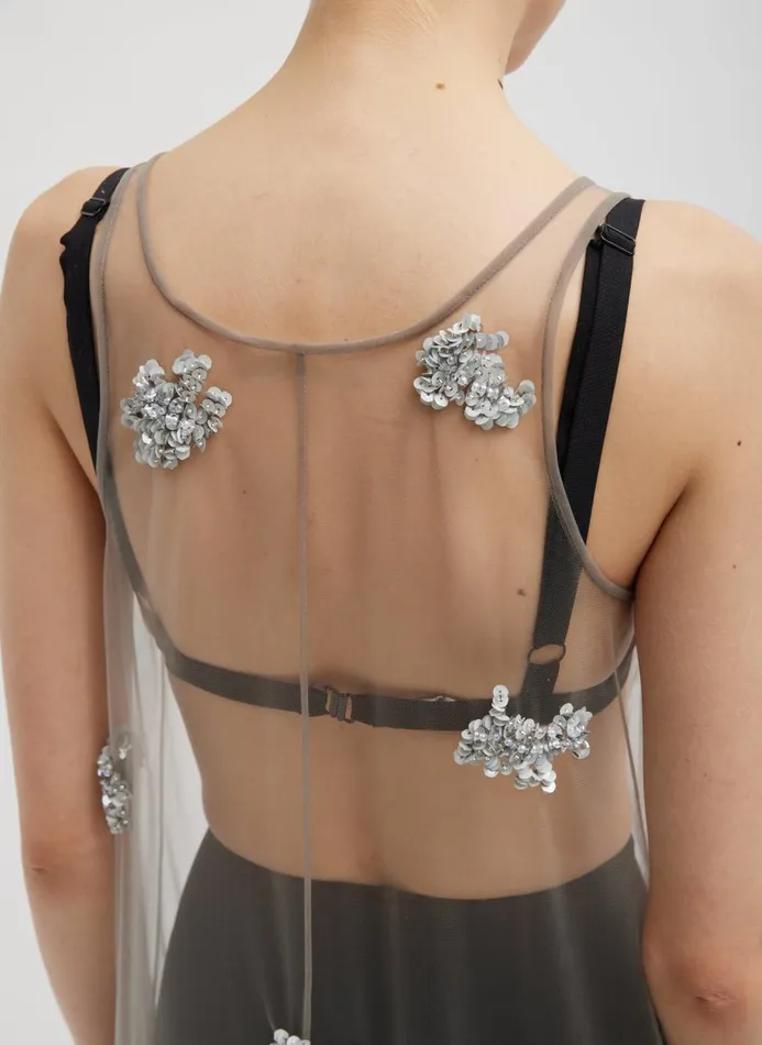 Women Dresses Tibi Artemis Beading Tank Dress Silver Multi