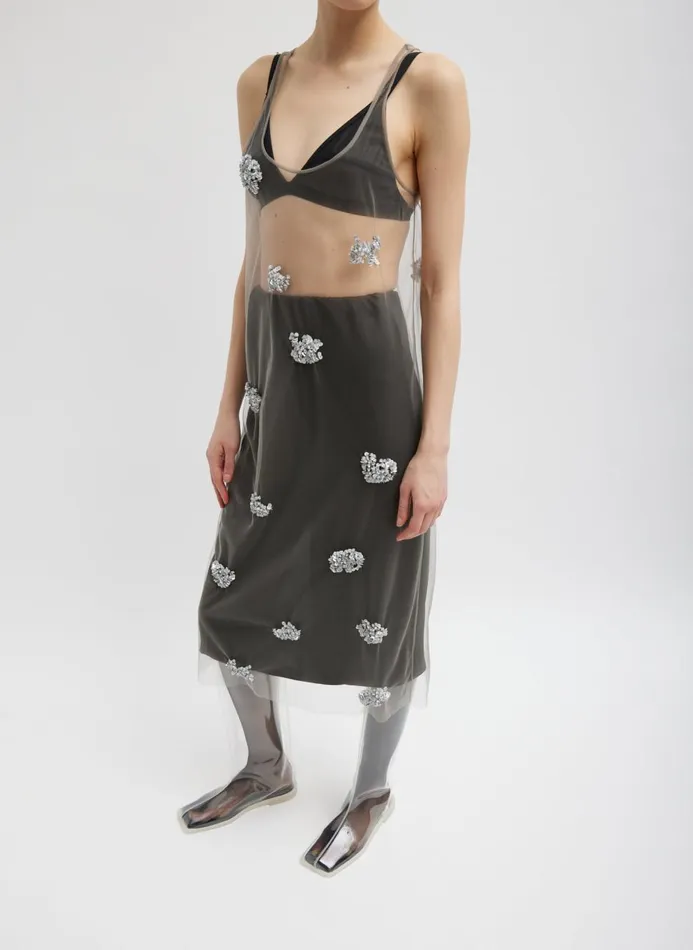Women Dresses Tibi Artemis Beading Tank Dress Silver Multi