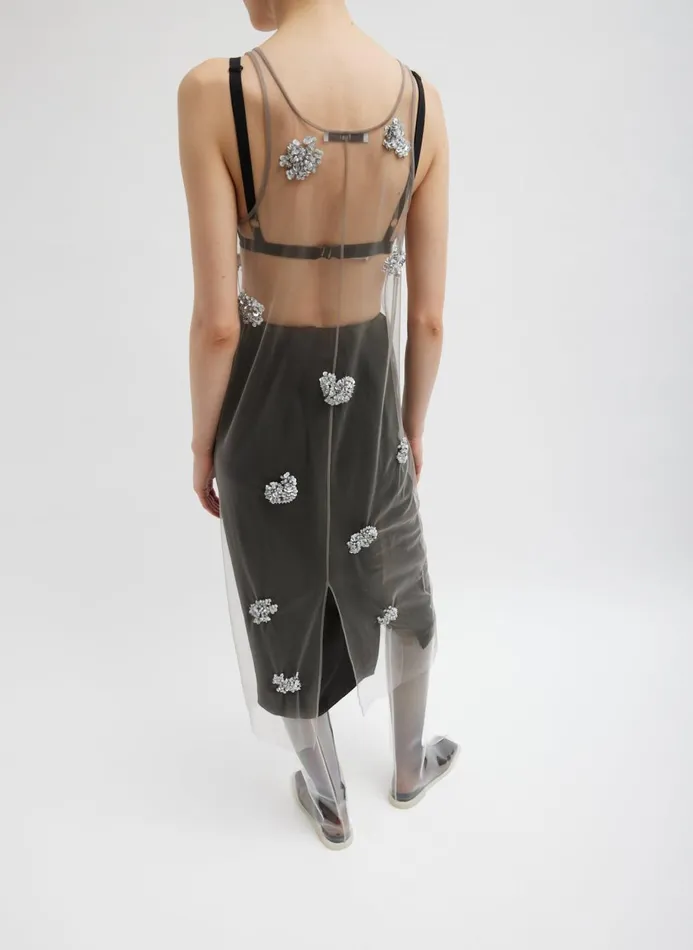 Women Dresses Tibi Artemis Beading Tank Dress Silver Multi