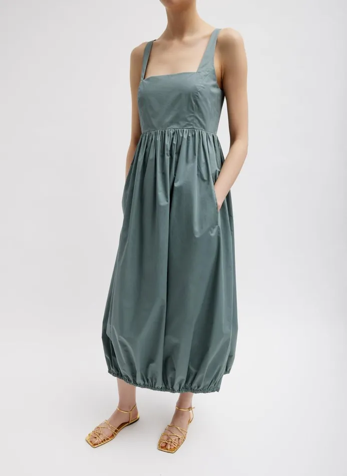 Women Dresses Tibi Eco Poplin Square Neck Sculpted Dress Green Limestone