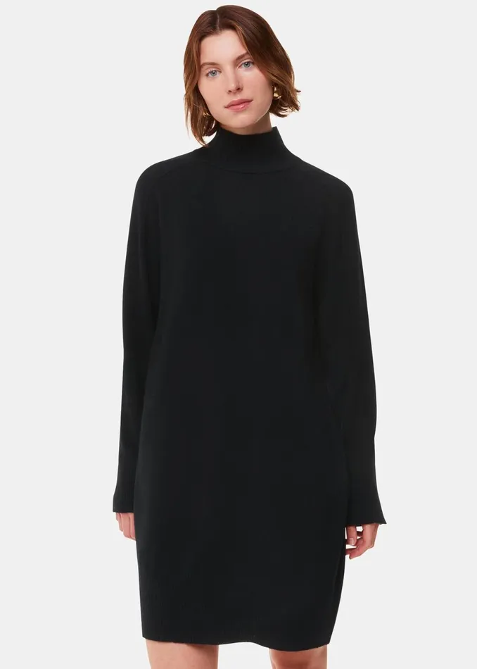 Women Dresses Whistles Black Cashmere Funnel Neck Dress