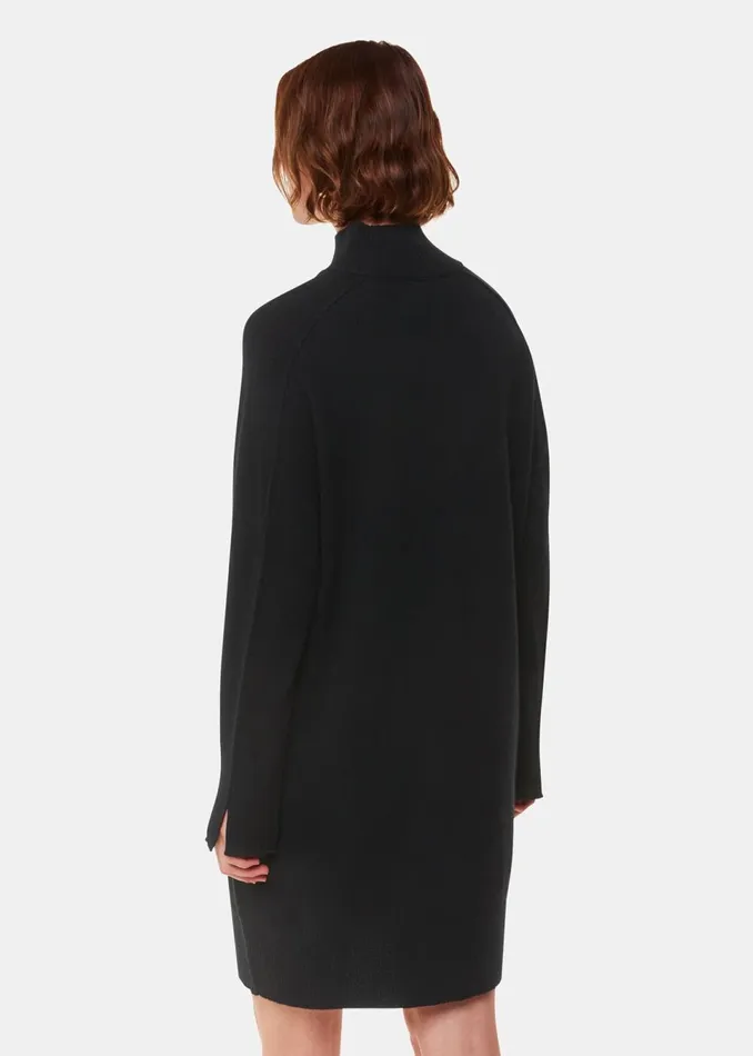 Women Dresses Whistles Black Cashmere Funnel Neck Dress