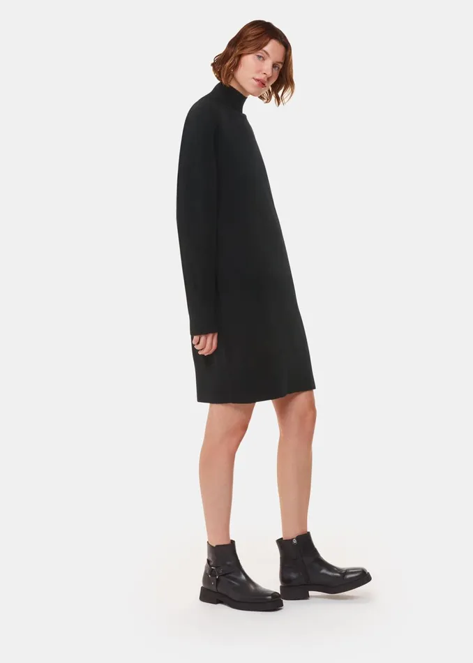 Women Dresses Whistles Black Cashmere Funnel Neck Dress