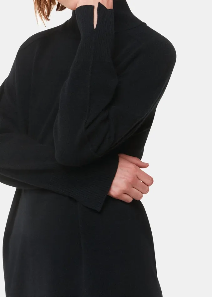 Women Dresses Whistles Black Cashmere Funnel Neck Dress