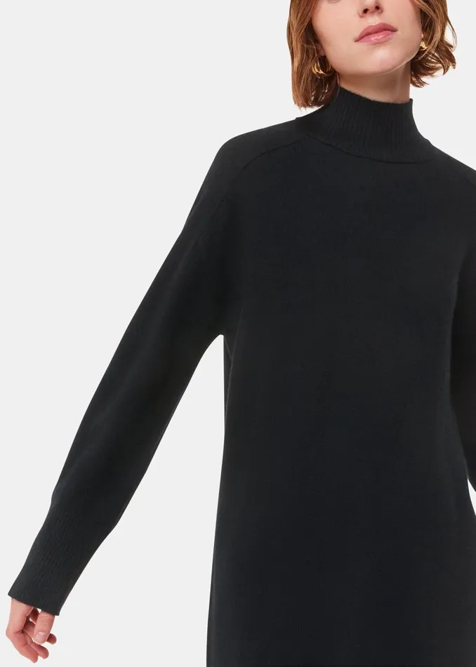 Women Dresses Whistles Black Cashmere Funnel Neck Dress