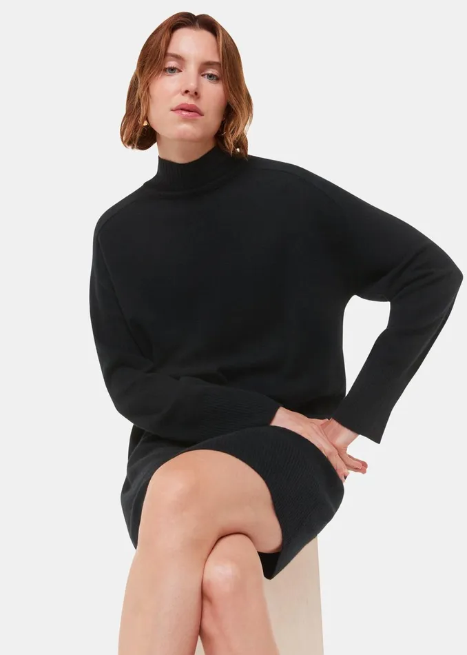 Women Dresses Whistles Black Cashmere Funnel Neck Dress