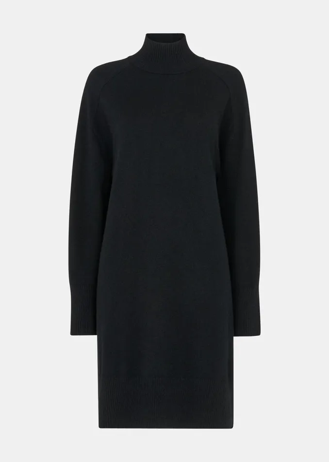 Women Dresses Whistles Black Cashmere Funnel Neck Dress