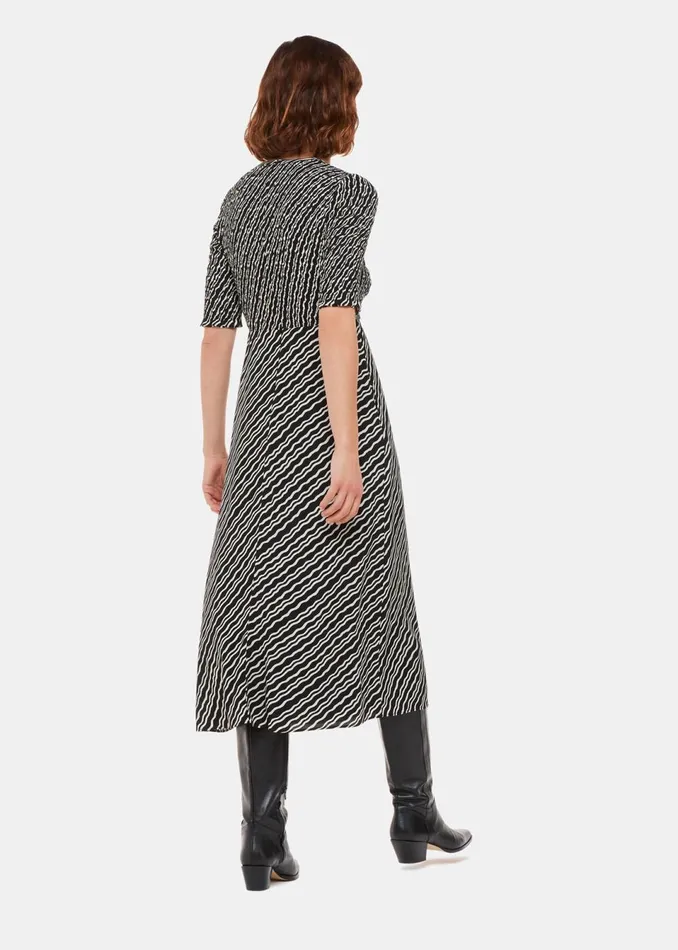 Women Dresses Whistles Black Diagonal Ripple Shirred Dress