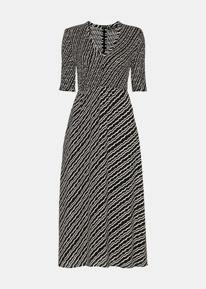 Women Dresses Whistles Black Diagonal Ripple Shirred Dress