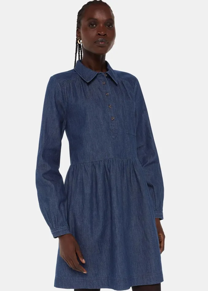 Women Dresses Whistles Dark Denim Winnie Chambray Denim Dress