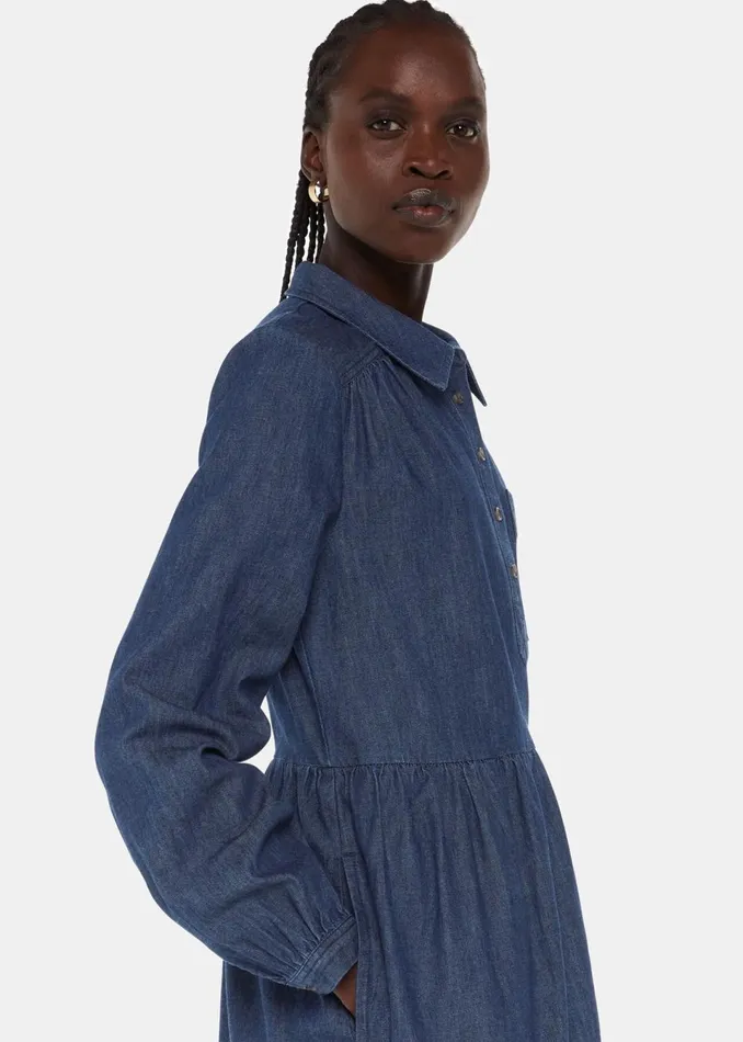 Women Dresses Whistles Dark Denim Winnie Chambray Denim Dress
