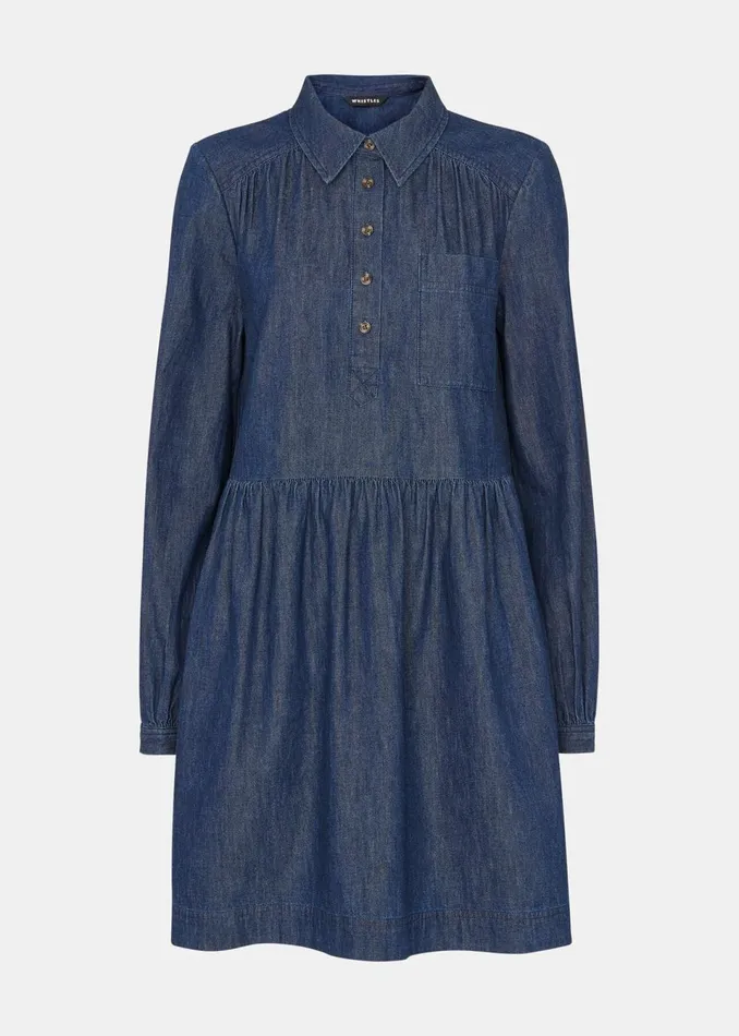 Women Dresses Whistles Dark Denim Winnie Chambray Denim Dress