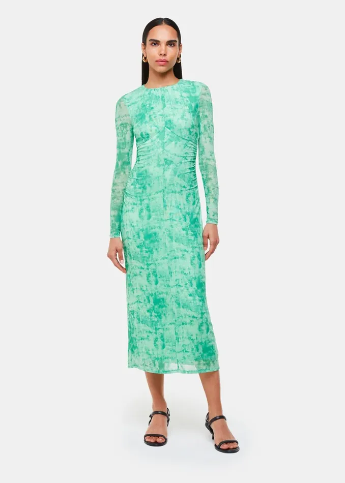 Women Dresses Whistles Green Brushwork Print Mesh Dress