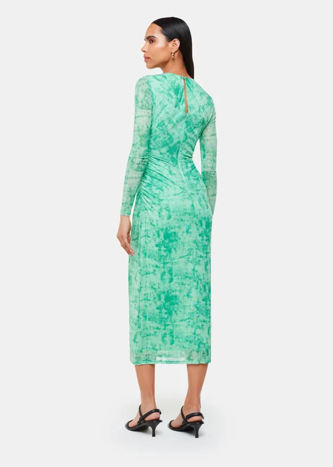 Women Dresses Whistles Green Brushwork Print Mesh Dress