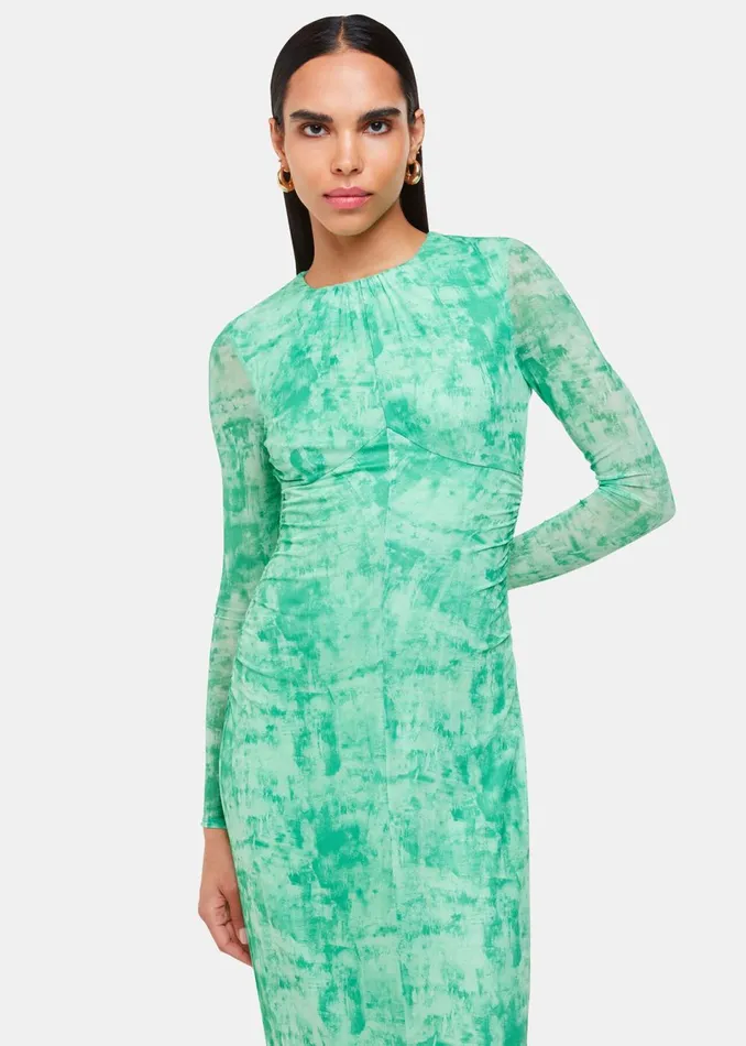 Women Dresses Whistles Green Brushwork Print Mesh Dress