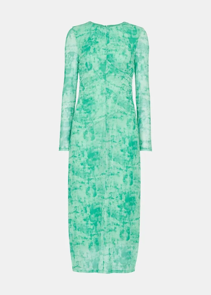 Women Dresses Whistles Green Brushwork Print Mesh Dress