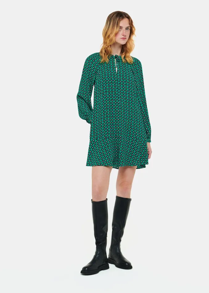 Women Dresses Whistles Green Floral Dot Flippy Dress