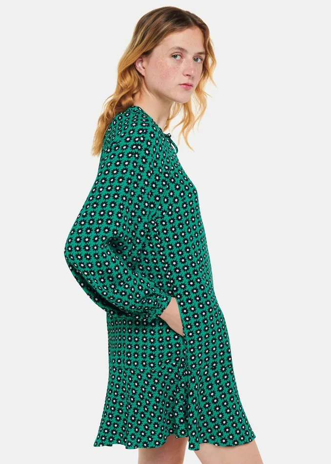 Women Dresses Whistles Green Floral Dot Flippy Dress
