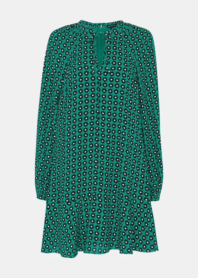 Women Dresses Whistles Green Floral Dot Flippy Dress