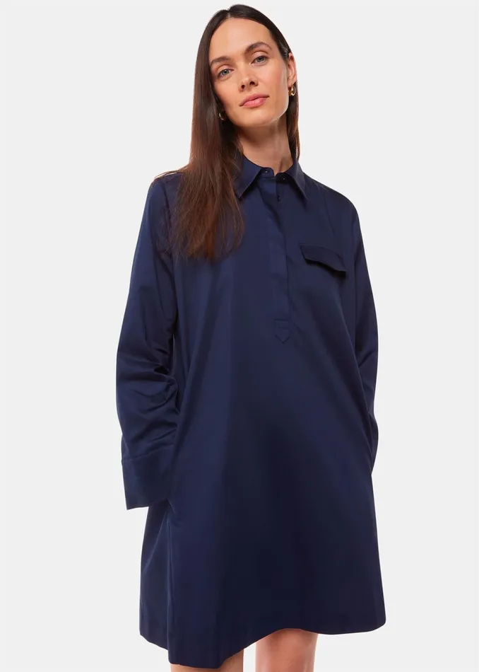 Women Dresses Whistles Navy Lara Cotton Shirt Dress