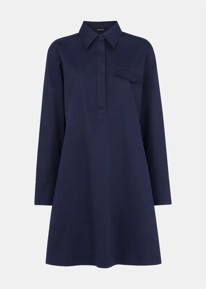 Women Dresses Whistles Navy Lara Cotton Shirt Dress