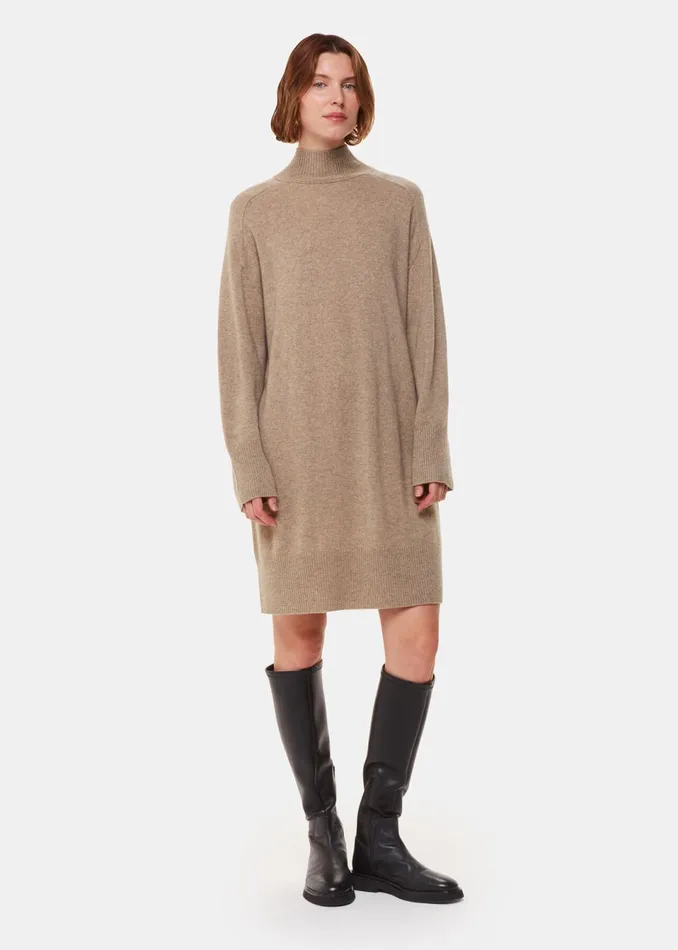 Women Dresses Whistles Oatmeal Cashmere Funnel Neck Dress