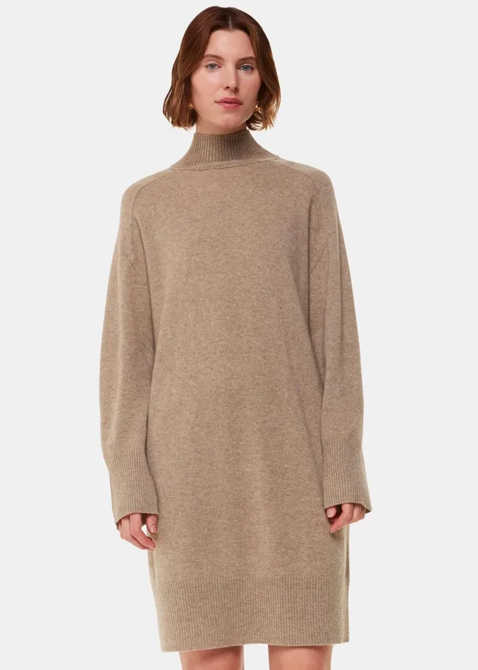 Women Dresses Whistles Oatmeal Cashmere Funnel Neck Dress