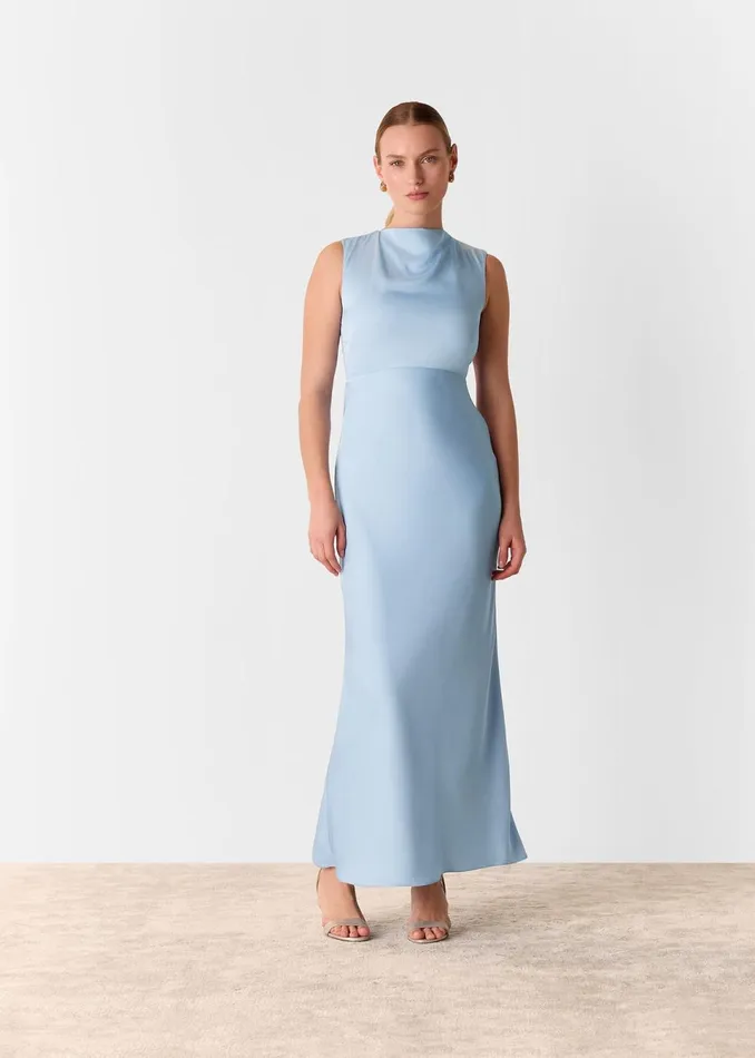 Women Dresses Whistles Pale Blue Cowl Neck Satin Maxi Dress