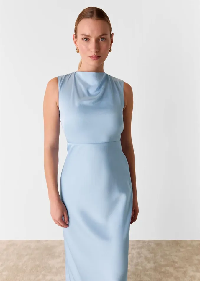Women Dresses Whistles Pale Blue Cowl Neck Satin Maxi Dress