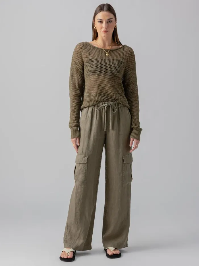 Women Drift Linen Cargo SemiHigh Rise Pant Burnt Olive Sanctuary Clothing Pants