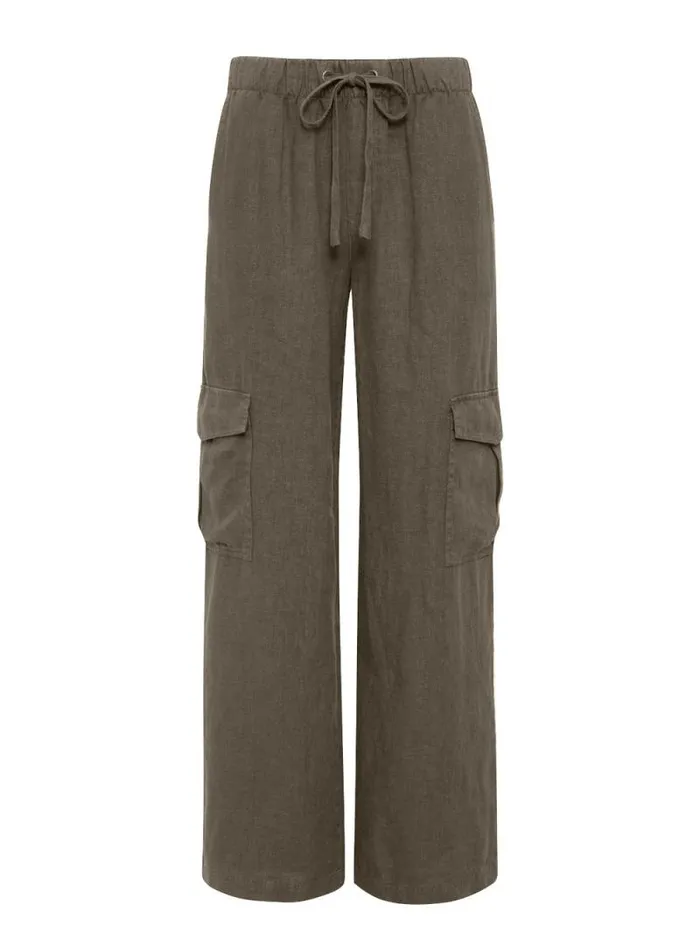 Women Drift Linen Cargo SemiHigh Rise Pant Burnt Olive Sanctuary Clothing Pants
