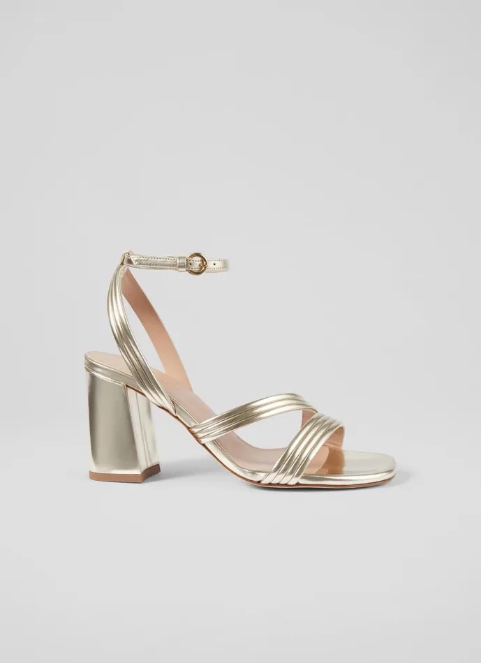 Women Edita Gold Strap Block Heel Pale Gold LKBennett Sandals