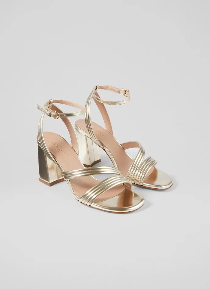 Women Edita Gold Strap Block Heel Pale Gold LKBennett Sandals Women Edita Gold Strap Block Heel Pale Gold LKBennett Sandals