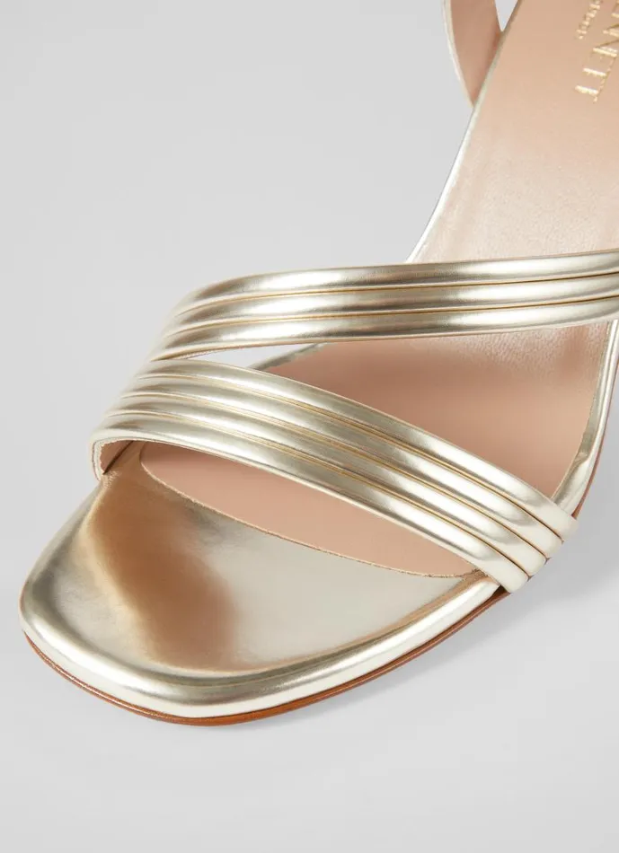 Women Edita Gold Strap Block Heel Pale Gold LKBennett Sandals Women Edita Gold Strap Block Heel Pale Gold LKBennett Sandals