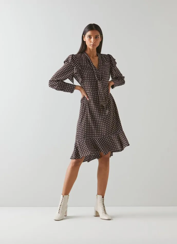 Women Elizabeth Brown And Cream Polka Dot Silk Dress Brown LKBennett Dresses