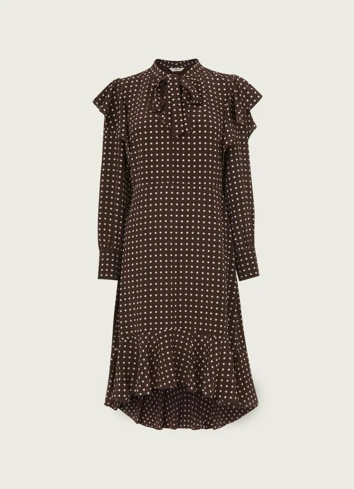 Women Elizabeth Brown And Cream Polka Dot Silk Dress Brown LKBennett Dresses Women Elizabeth Brown And Cream Polka Dot Silk Dress Brown LKBennett Dresses