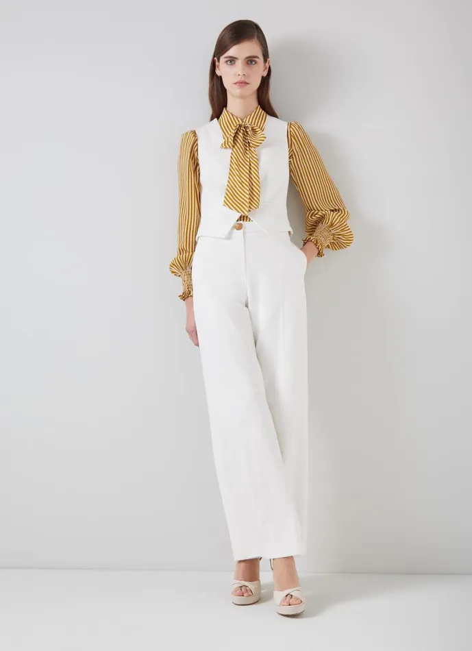 Women Emilia Camel And Cream Stripe ViscoseSilk Blouse Multi LKBennett Tops