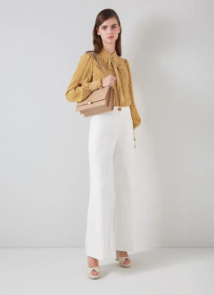Women Emilia Camel And Cream Stripe ViscoseSilk Blouse Multi LKBennett Tops Women Emilia Camel And Cream Stripe ViscoseSilk Blouse Multi LKBennett Tops