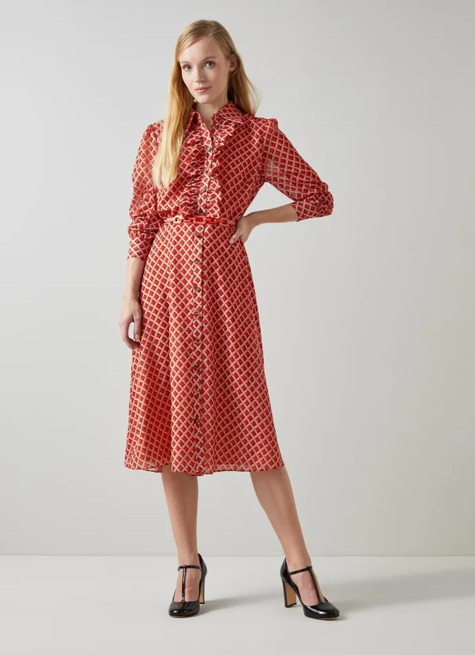 Women Ensor Red Graphic Print Shirt Dress Multi LKBennett Dresses